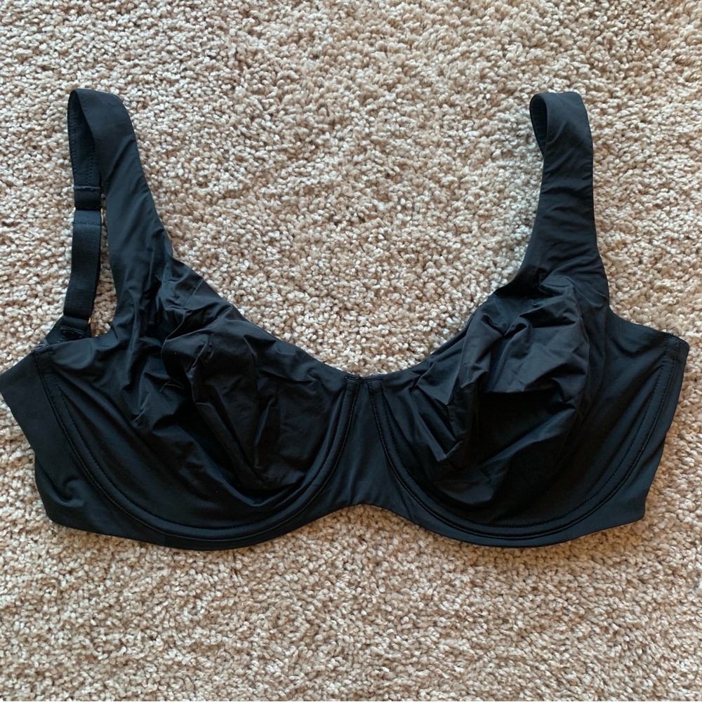 CUUP Bra Size 34H The Scoop Black Satin Underwired Adjustable Straps Hook Eye